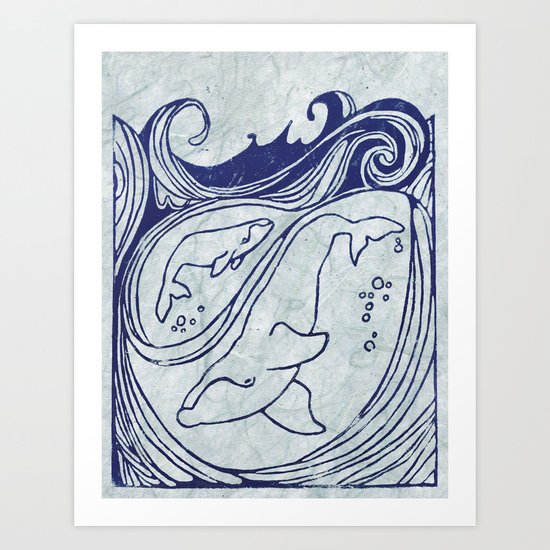 Whales & Waves Art Print