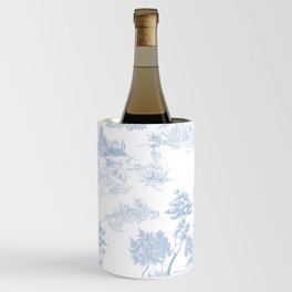 Toile de Jouy Vintage French Soft Baby Blue White Pastoral Pattern Wine Chiller