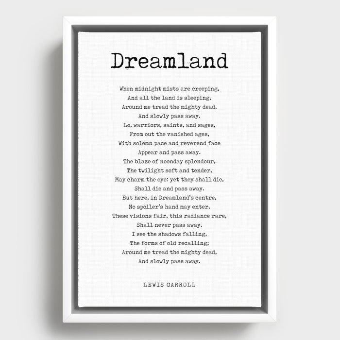 Dreamland - Lewis Carroll Poem - Literature - Typewriter Print 1 Framed Canvas
