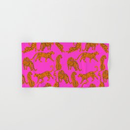 Abstract leopard with red lips illustration in fuchsia background  Hand & Bath Towel