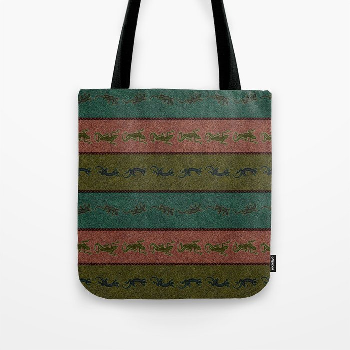 Playful Gecko on Rich Velvet Stripes Tote Bag