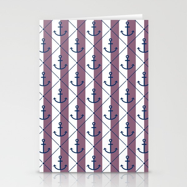 Navy Blue Anchor Pattern on White and Dark Pruple Stationery Cards