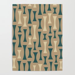 Retro Mid Century Modern Abstract Pattern 635 Green and Beige Poster