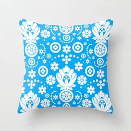Floral Eyelet Lace Pattern Cerulean Blue Throw Pillow