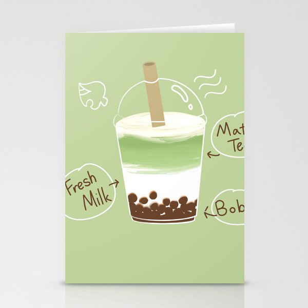 Matcha Boba Milk Tea Stationery Cards