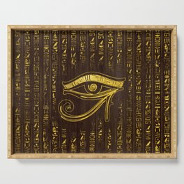 Golden Egyptian Eye of Horus  and hieroglyphics on wood Serving Tray