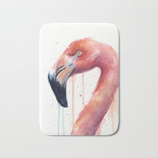 Flamingo Art Watercolor Bath Mat