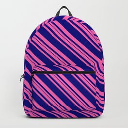[ Thumbnail: Hot Pink and Blue Colored Striped Pattern Backpack ]