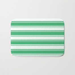 [ Thumbnail: Sea Green and Mint Cream Colored Pattern of Stripes Bath Mat ]