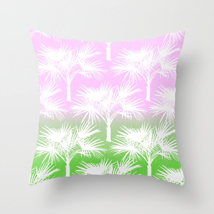 70’s Tie Dye Ombre Palm Trees Pink and Green Throw Pillow