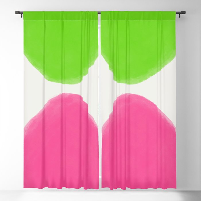 Cheerful Lime Green + Sangaria Sunset Pink Modern Blobs Blackout Curtain