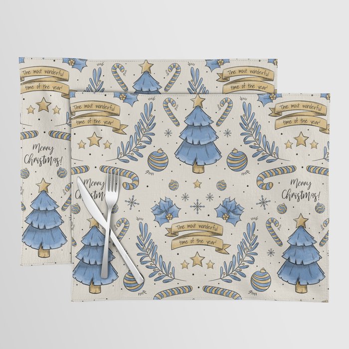 Gold, Blue & Cream Christmas  Placemat