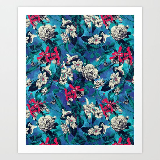 Botanical Garden on Blue Art Print