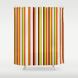 [ Thumbnail: Eye-catching Maroon, Light Green, Red, Light Gray, and White Colored Stripes/Lines Pattern Shower Curtain ]