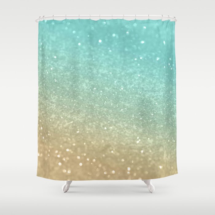 Sparkling Gold Aqua Teal Glitter Glam, Shiny Sparkle Glitter Shower Curtain