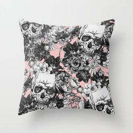 SKULLS - pink - Throw Pillow