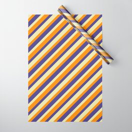 [ Thumbnail: Dark Orange, Dark Slate Blue & Pale Goldenrod Colored Stripes Pattern Wrapping Paper ]