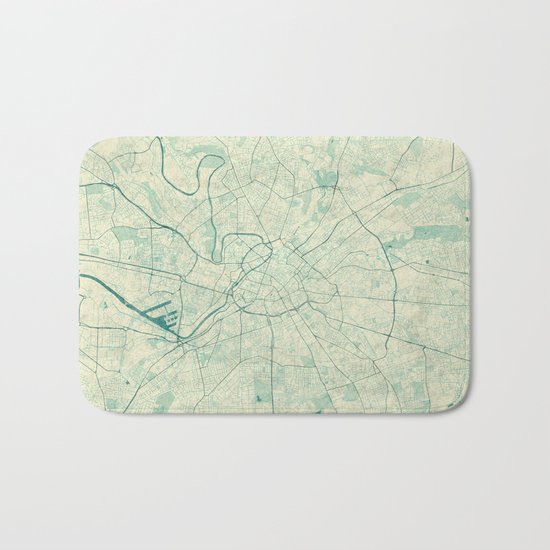 Manchester Map Blue Vintage Bath Mat
