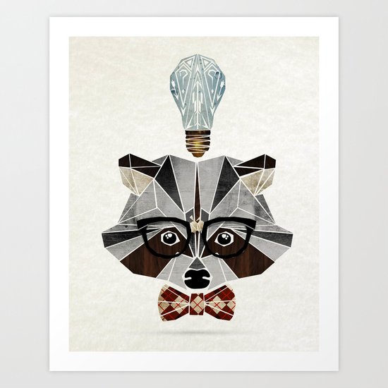 raccoon nerd Art Print