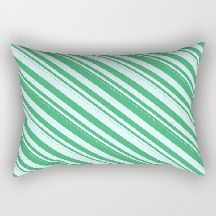 Sea Green and Light Cyan Colored Pattern of Stripes Rectangular Pillow