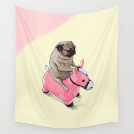 Pug and Pink Horse Wall Tapestry