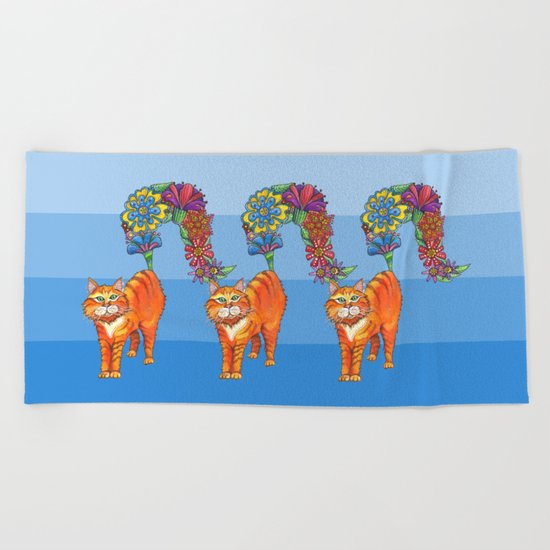 Three Blooming Kitties Beach Towel
