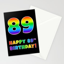 [ Thumbnail: HAPPY 89TH BIRTHDAY - Multicolored Rainbow Spectrum Gradient Stationery Cards ]