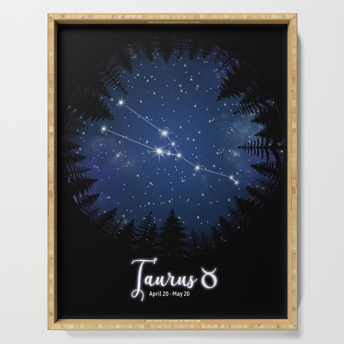 Zodiac Constellation - Taurus with trees Serving Tray