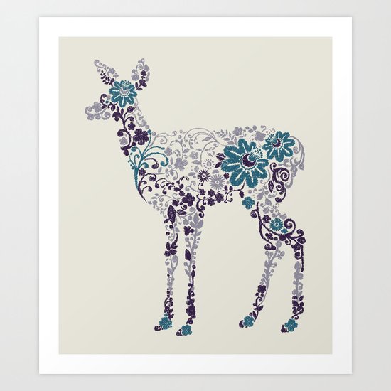 Flower Deer Art Print