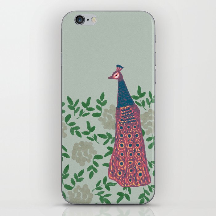 Peacock and Flower - Pink and Sage iPhone Skin