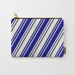 [ Thumbnail: Blue and Beige Colored Lines Pattern Carry-All Pouch ]