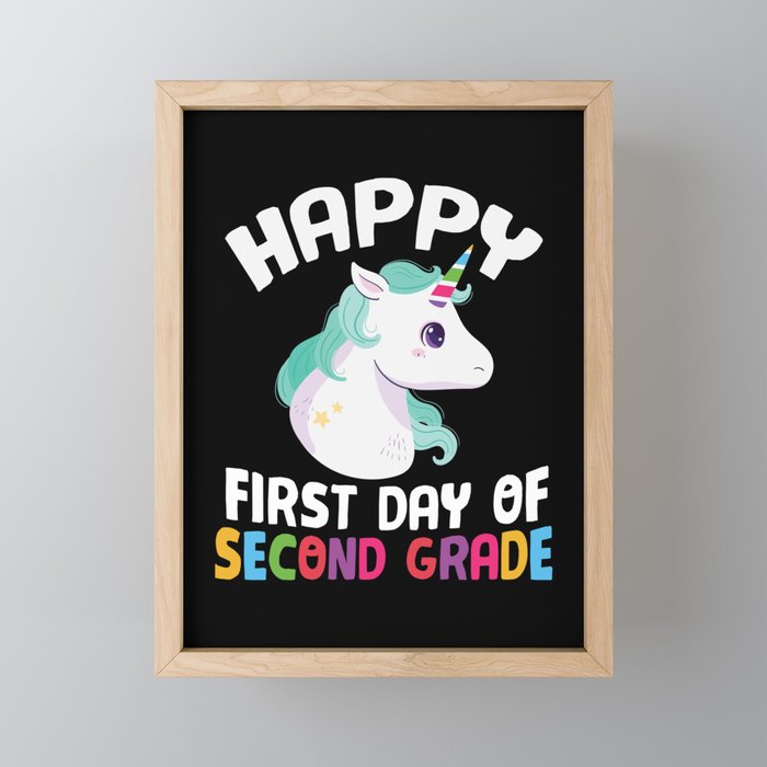 Happy First Day Of Second Grade Unicorn Framed Mini Art Print