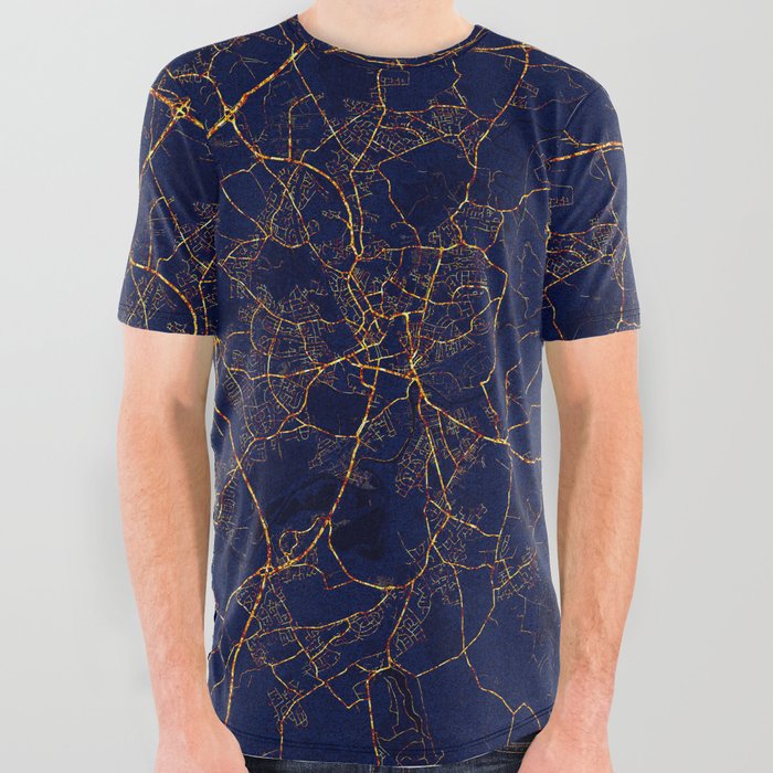 Wakefield, West Yorkshire, England Map  - City At Night All Over Graphic Tee