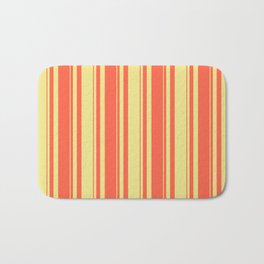 [ Thumbnail: Tan and Red Colored Stripes/Lines Pattern Bath Mat ]