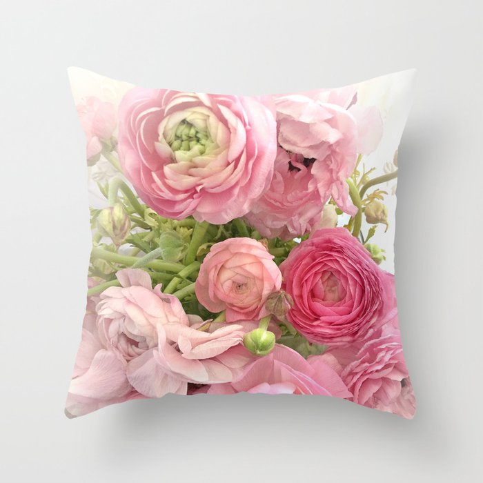 Shabby Chic Cottage Ranunculus Peonies Roses Floral Print & Home Decor Throw Pillow