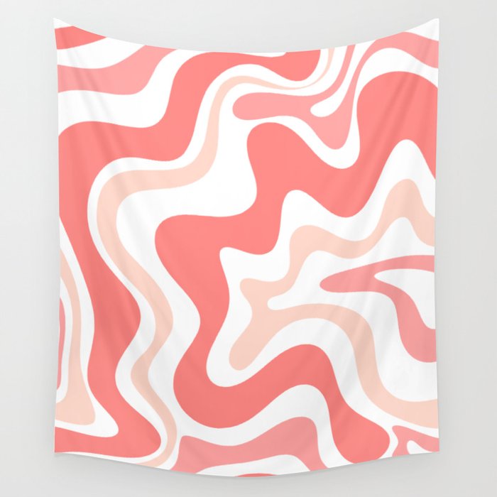 Liquid Swirl Retro Abstract Pattern in Blush Pink and White Wall Tapestry