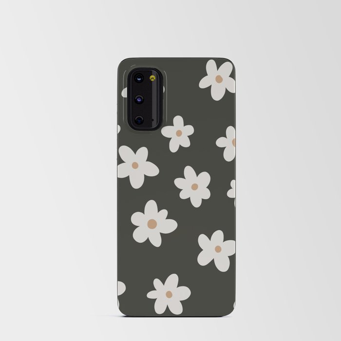 Retro flower field in olive green Android Card Case