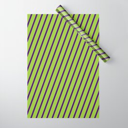 [ Thumbnail: Green and Indigo Colored Stripes Pattern Wrapping Paper ]