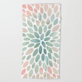 Floral Bloom, Abstract Watercolor, Coral, Peach, Green, Floral Prints Beach Towel