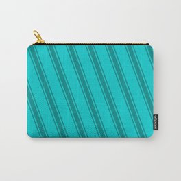 [ Thumbnail: Dark Turquoise & Dark Cyan Colored Lined/Striped Pattern Carry-All Pouch ]