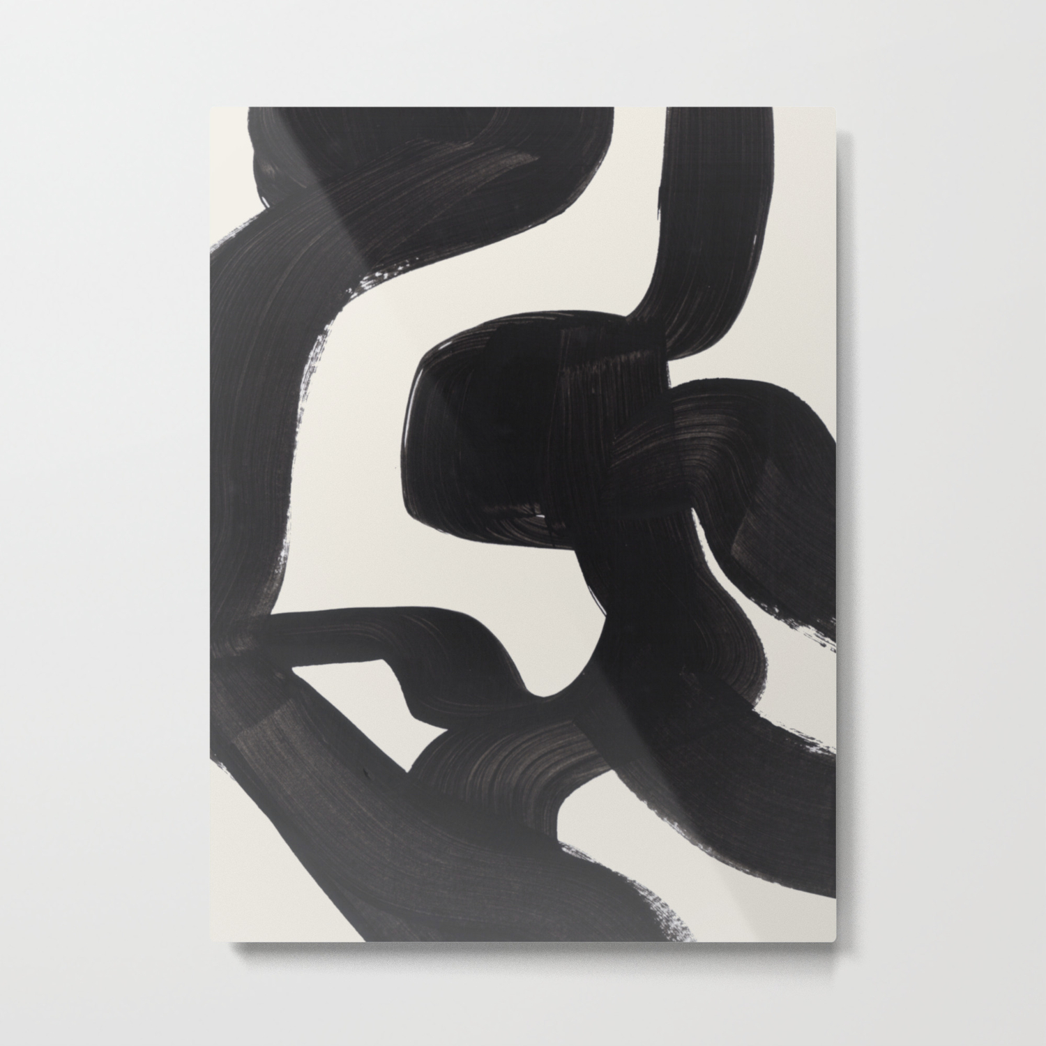 Mid Century Modern Minimalist Abstract Art Brush Strokes Black