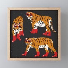Cute Fashion Tigers in Red Boots and Retro Sunglasses (Dark Grey BG) Framed Mini Art Print
