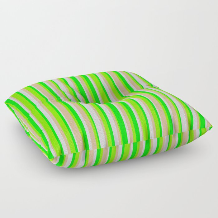Tan, Chartreuse, Lime & Light Grey Colored Striped/Lined Pattern Floor Pillow