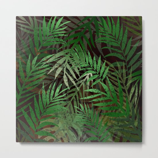 TROPICAL GREEN LEAVES BROWN B. Metal Print
