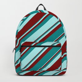 [ Thumbnail: Maroon, Dark Cyan & Turquoise Colored Pattern of Stripes Backpack ]