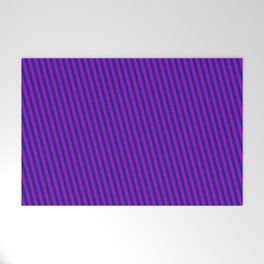 [ Thumbnail: Dark Violet and Midnight Blue Colored Pattern of Stripes Welcome Mat ]