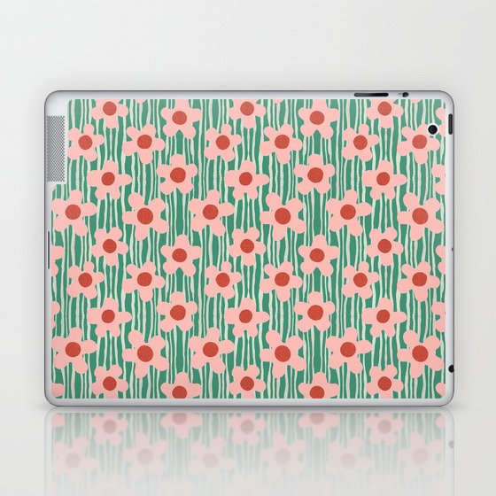 Mod Pink Flowers on Green Laptop & iPad Skin
