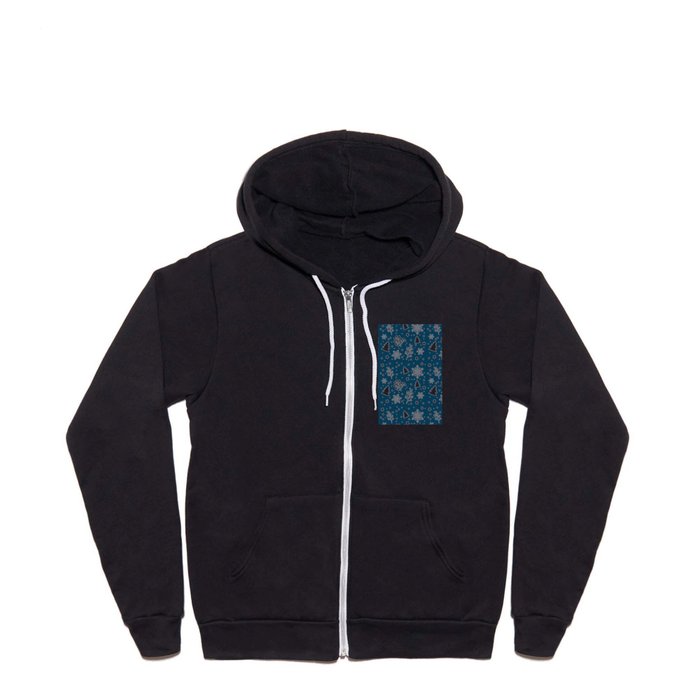 Christmas Tree And Snowflakes Blue Collection Full Zip Hoodie