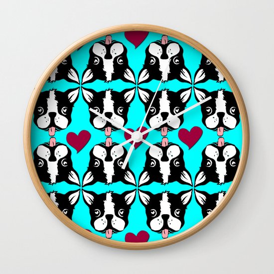 French kissing Boston Terriers Wall Clock