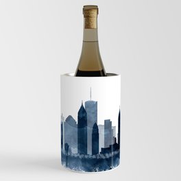 Atlanta Skyline Watercolor Navy Blue by Zouzounio Art Wine Chiller